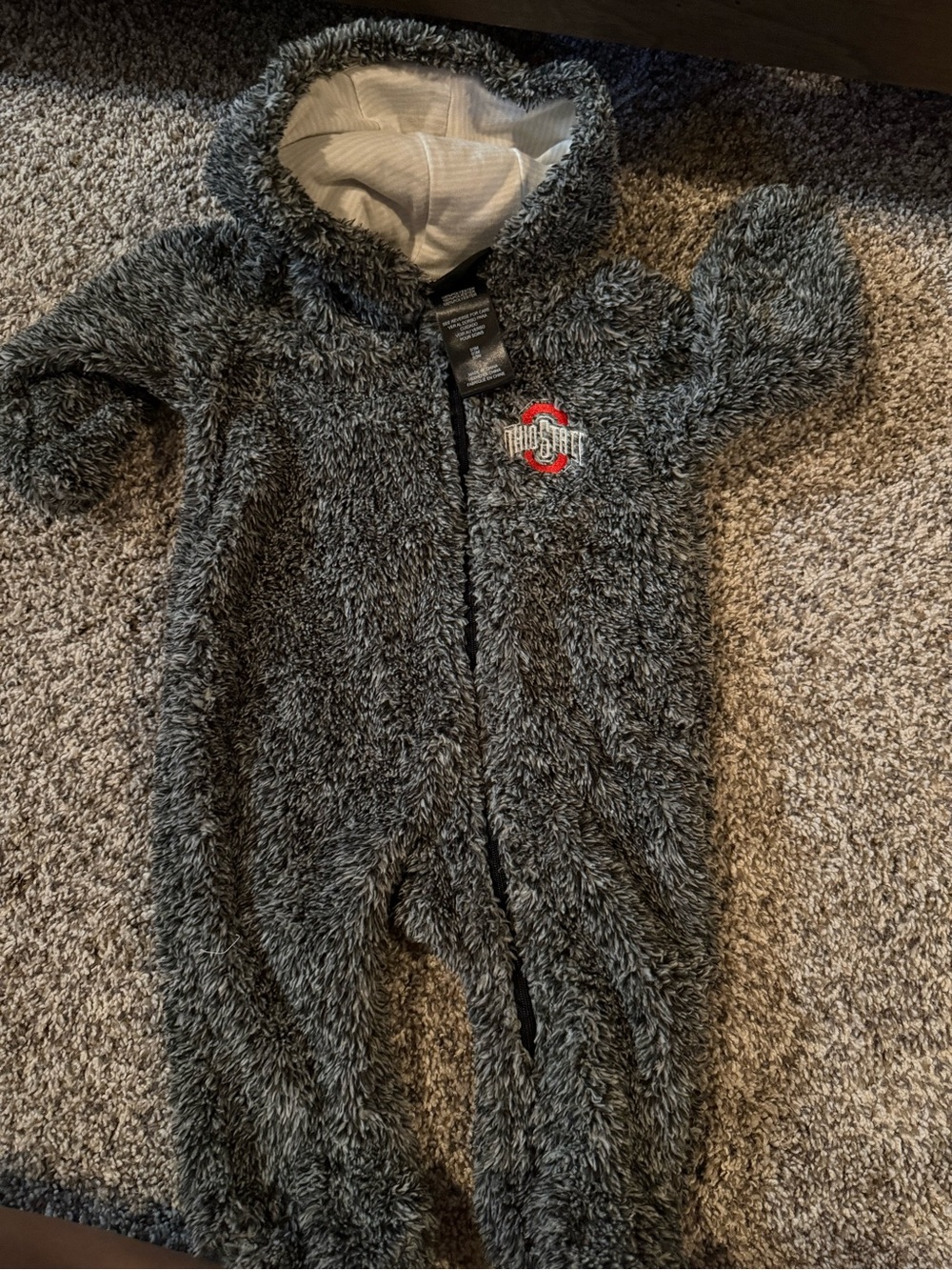 Ohio State Fuzzy Gray Hooded Infant Footie